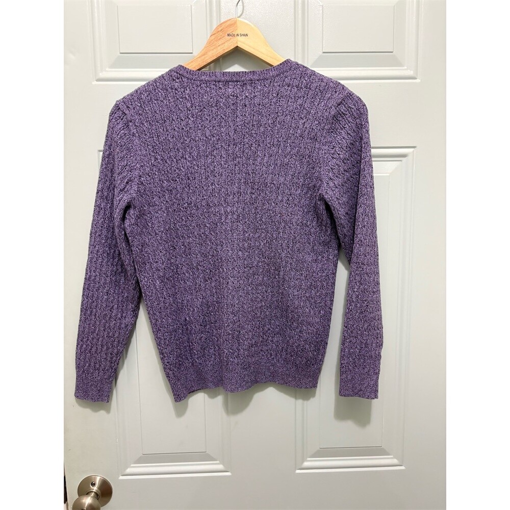 Karen Scott Sweater Womens Size L Purple Heathered V-Neck Textured Knit - Picture 3 of 7
